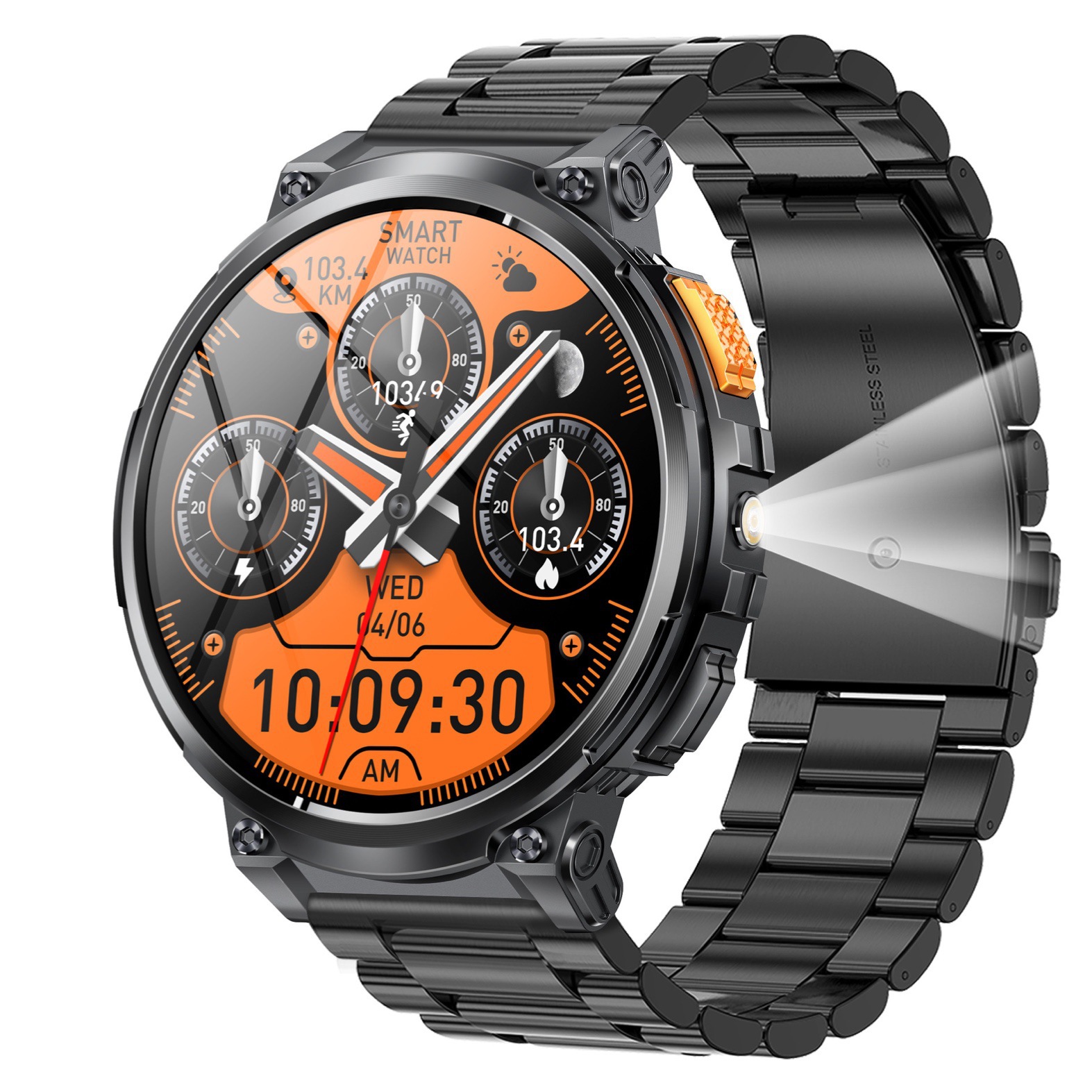 New K66 smartwatch Bluetooth call flashlight 1.85-inch IPS heart rate, blood pressure, blood oxygen multi-sport watch full figure
