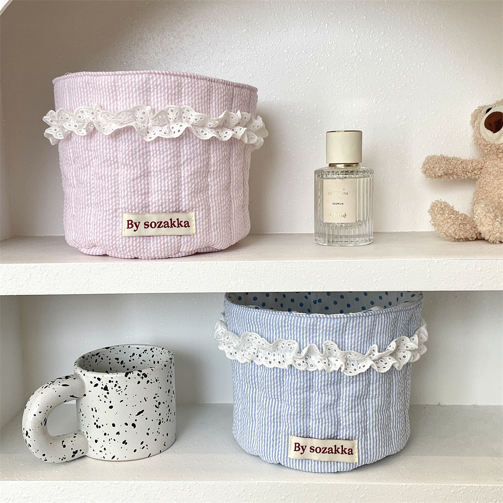 5181 Korean-style quilted girl fabric storage basket, desktop storage and organization basket, cylindrical miscellaneous and snack storage basket Specification drawing