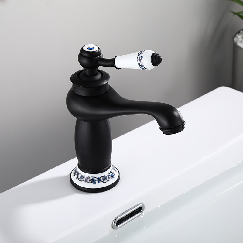 All-copper faucet, hot and cold washbasin, retro faucet, bathroom countertop basin, washbasin, household European-style faucet details Picture