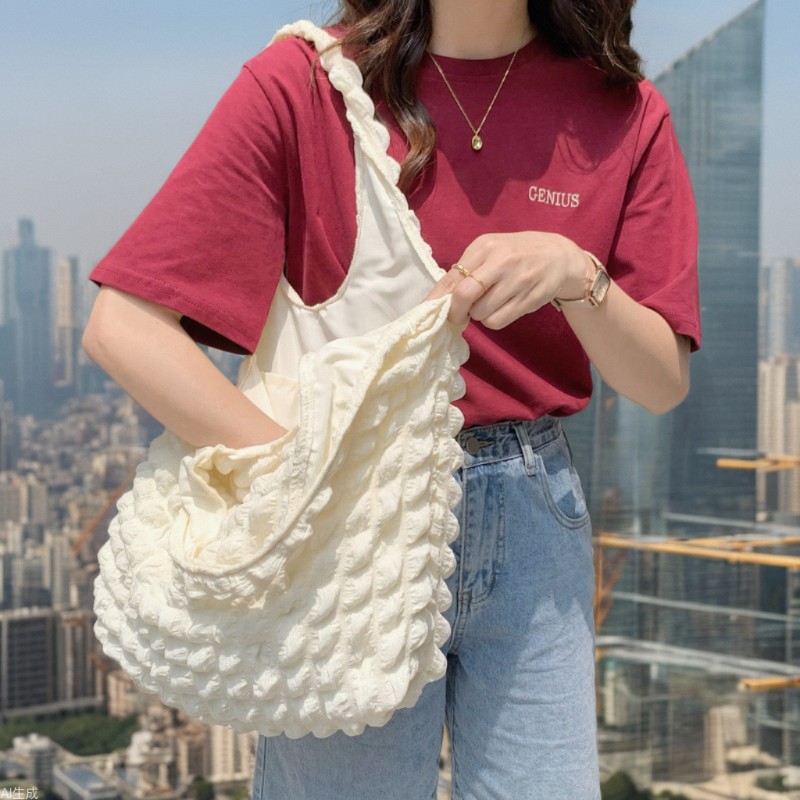 2522 Stylish Cloud Bubble Flower single-shoulder bag vest bag for female students, simple handbag, women's bubble vest bag full figure