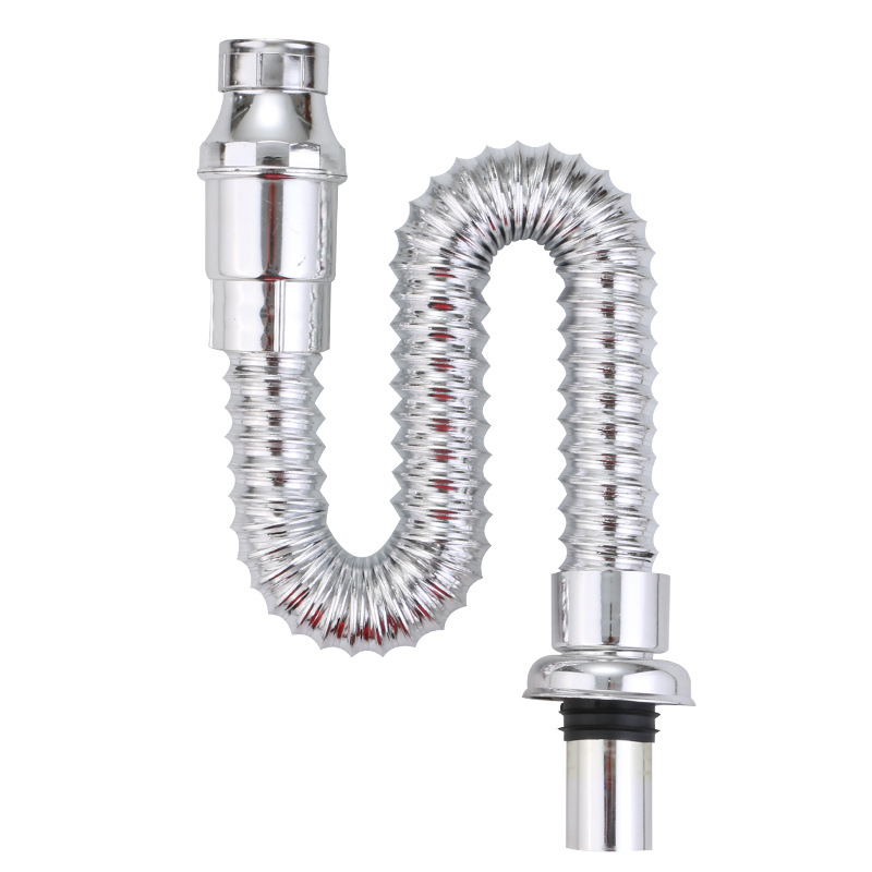 Electroplated anti-odor drainpipe, stainless steel drainpipe, plastic electroplated anti-odor retractable washbasin drainpipe Item Picture
