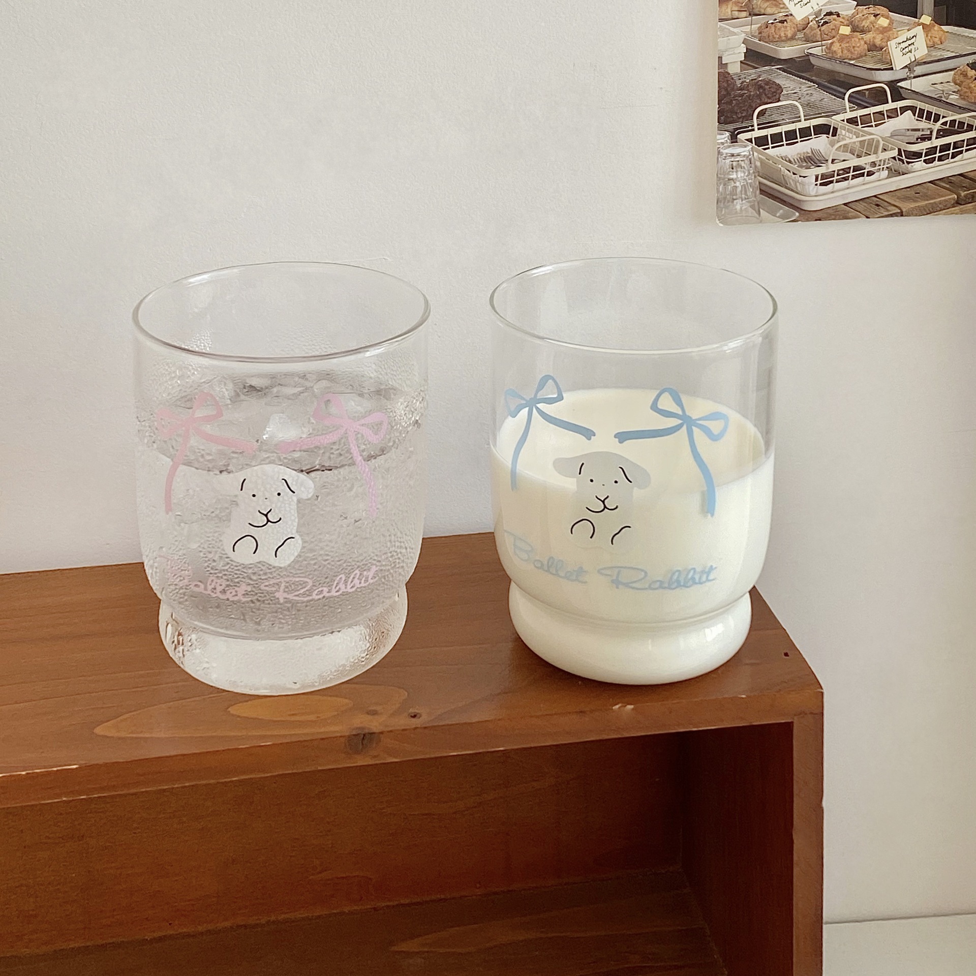 Glass cups, high-end cups, niche Instagram cartoon bow rabbit, home breakfast cups, juice cups, milk cups Specification drawing