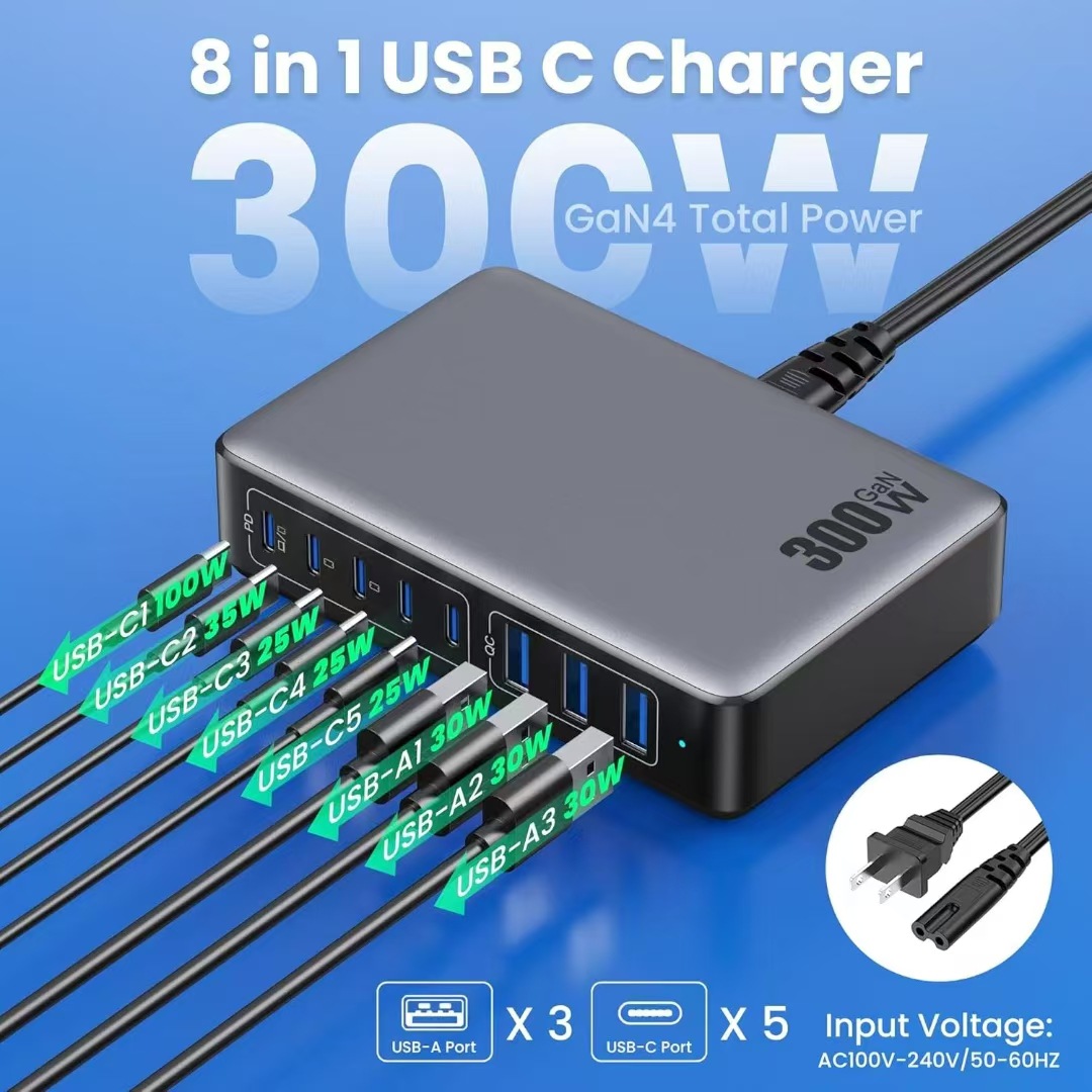 200W gallium nitride charger, 20V5A high-power universal desktop charging station for mobile phones, tablets and laptops, 300W Application Scenario