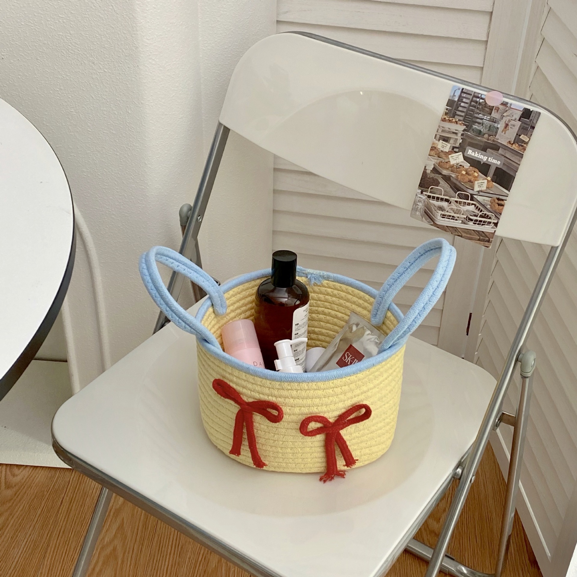 Large-capacity woven hand-held storage basket, cute cotton rope storage basket, miscellaneous items on the desktop, small snack storage basket, small basket Specification drawing