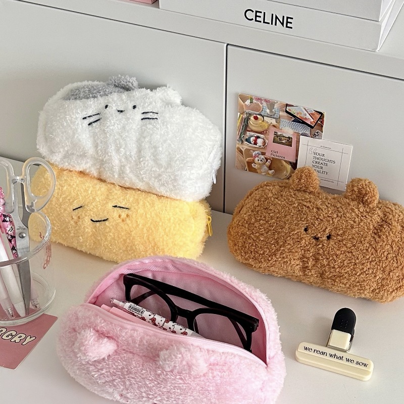 Original plush pen case with a cute and high-quality appearance, ins multi-functional large-capacity storage bag, student stationery bag details Picture