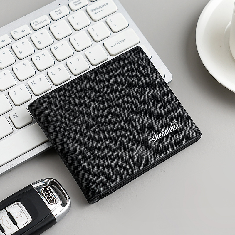 Wholesale of new men's short wallets: Korean version cross-patterned thin multi-slot wallet, soft leather hidden line wallet details Picture