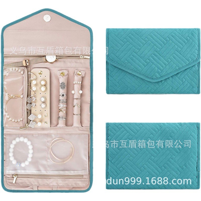 Travel jewelry storage box, roll-type foldable jewelry box, suitable for travel rings, necklaces, bracelets Item Picture