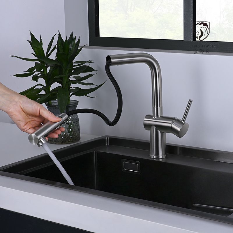 Cross-border 304 stainless steel kitchen pull-out cold and hot water faucet, sink, multi-functional telescopic faucet full figure