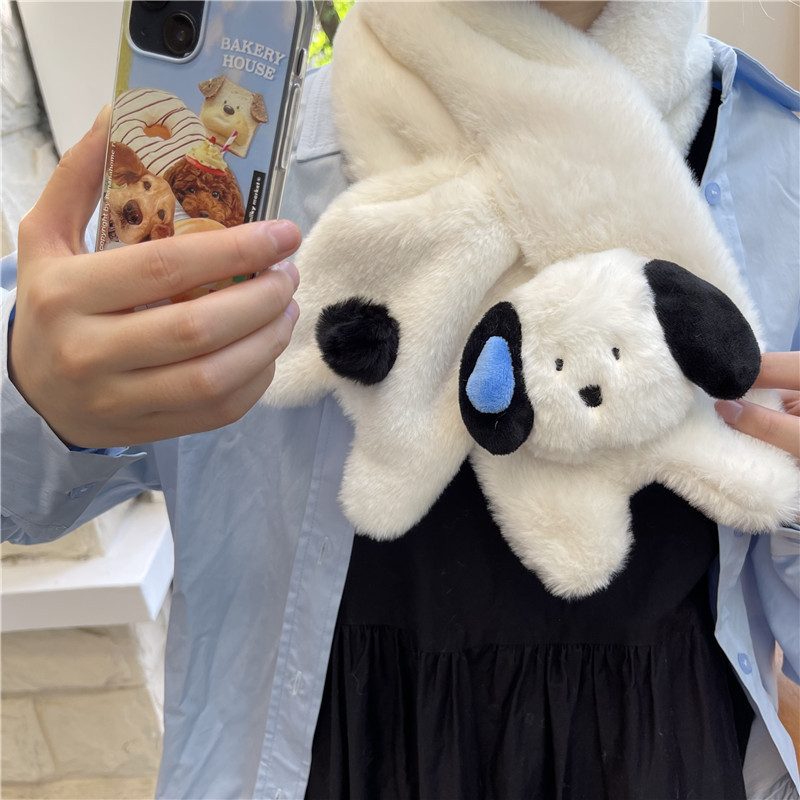 Original copyright Edition ~ Sweating Puppy Plush Scarf for Women's autumn and winter in an ins style, simple and girlish plush scarf for students full figure