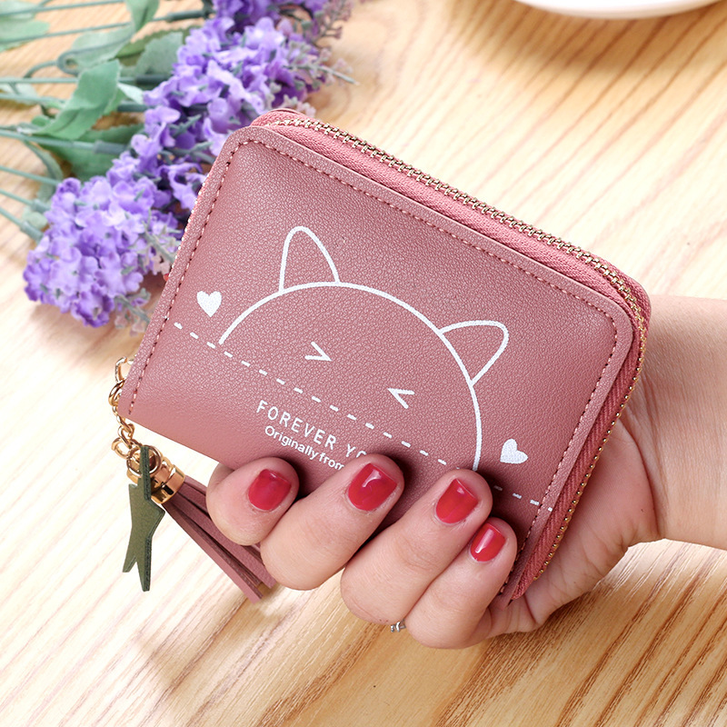 2021 New style wallet, cute cat print zipper mini wallet, simple and fresh short coin purse card case Specification drawing