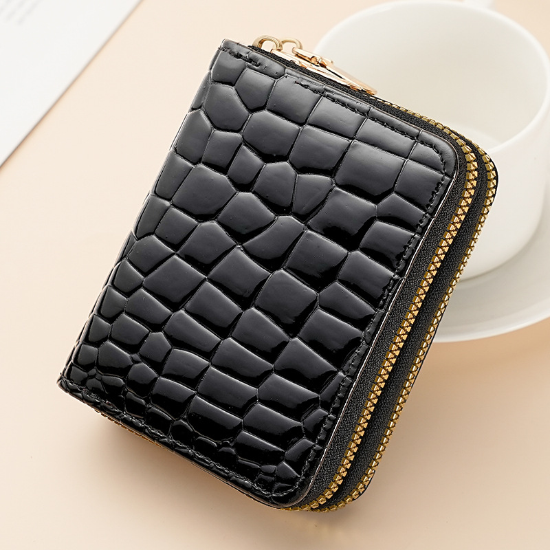 New cross-border crocodile-patterned organ double zipper card case, fashionable multi-slot large-capacity coin purse card case zipper case full figure