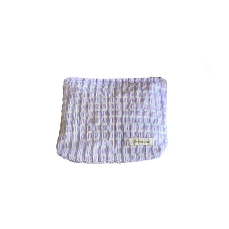 3691 Summer New fresh checkered portable cosmetics storage bag, makeup bag, stationery bag, toiletry and touch-up bag Item Picture