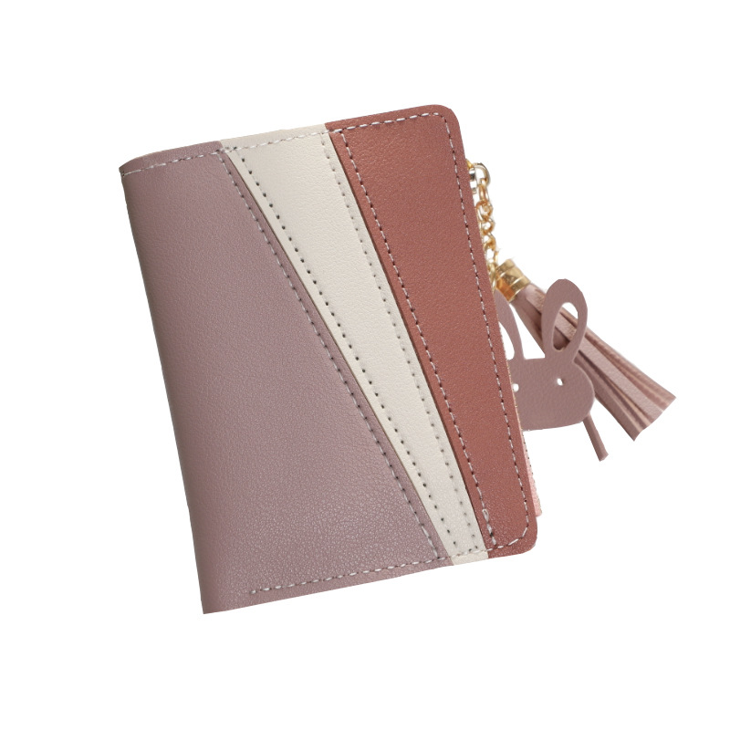 New wallet, women's bag, short student style, Korean style, ins fashion color contrast, trendy loose change card bag, PU leather wallet Item Picture