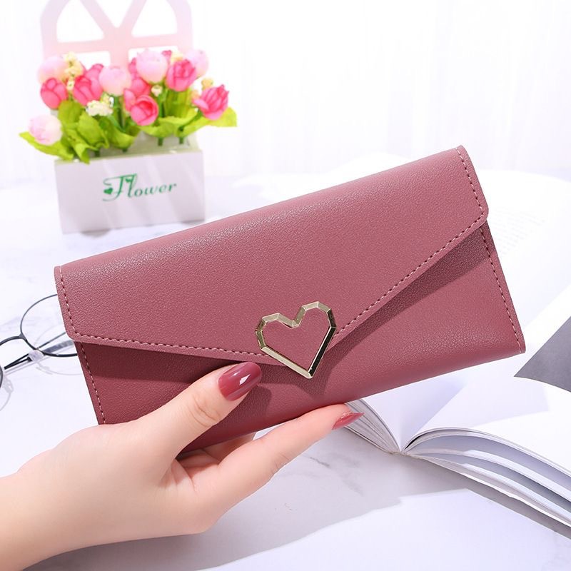 2022 New plain patterned heart-shaped wallet for women, long and multi-slot clasp mobile phone, women's long wallet full figure