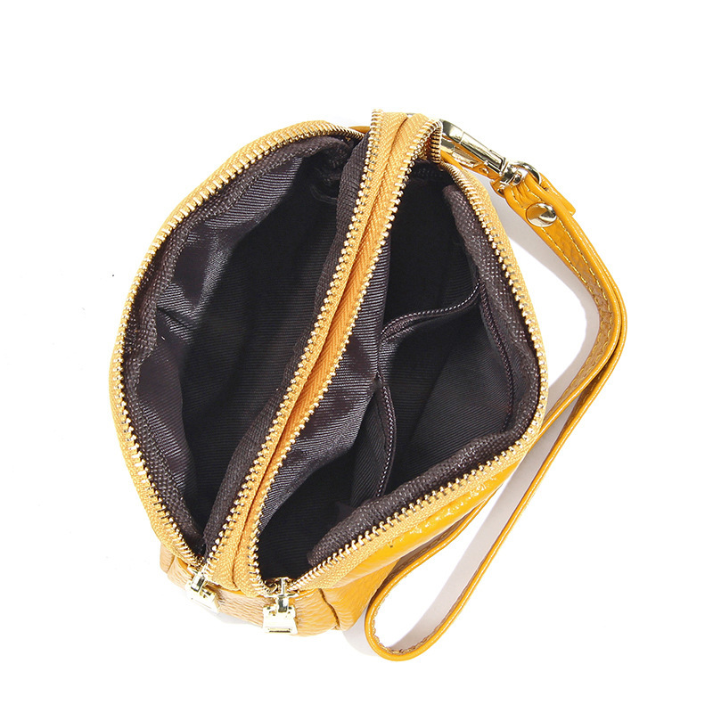 New top-grain cowhide hand-held small wallet, simple, mini and compact three-zipper genuine leather coin purse for ladies Specification drawing