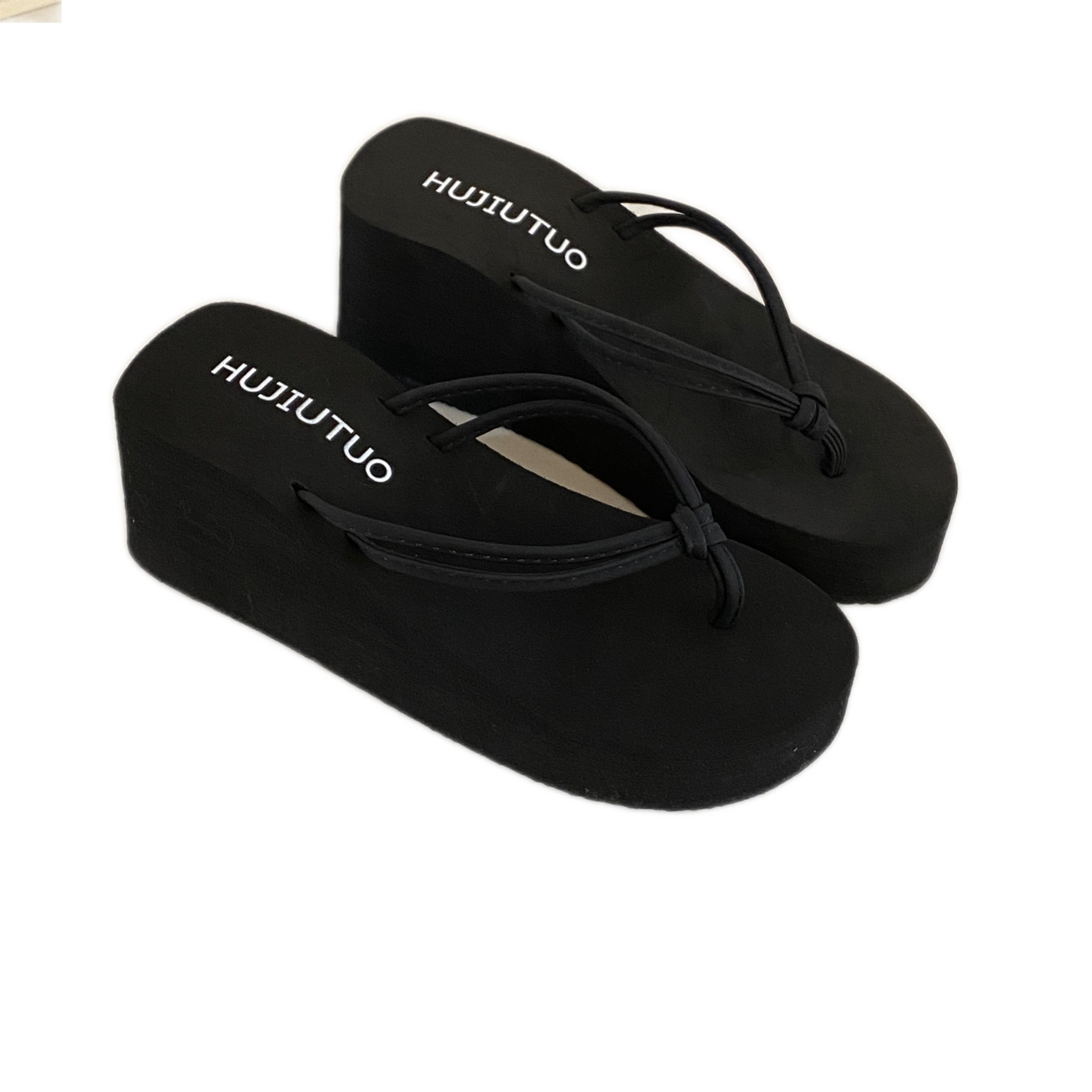 Thick-soled thin-band wedge flip-flops, simple outerwear women's cartoon sandals, EVA seaside anti-slip and anti-odor flip-flops Item Picture