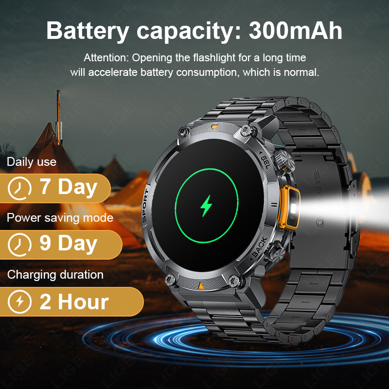 LIGE/ New S100 outdoor smartwatch Bluetooth call flashlight information push sports waterproof watch Application Scenario