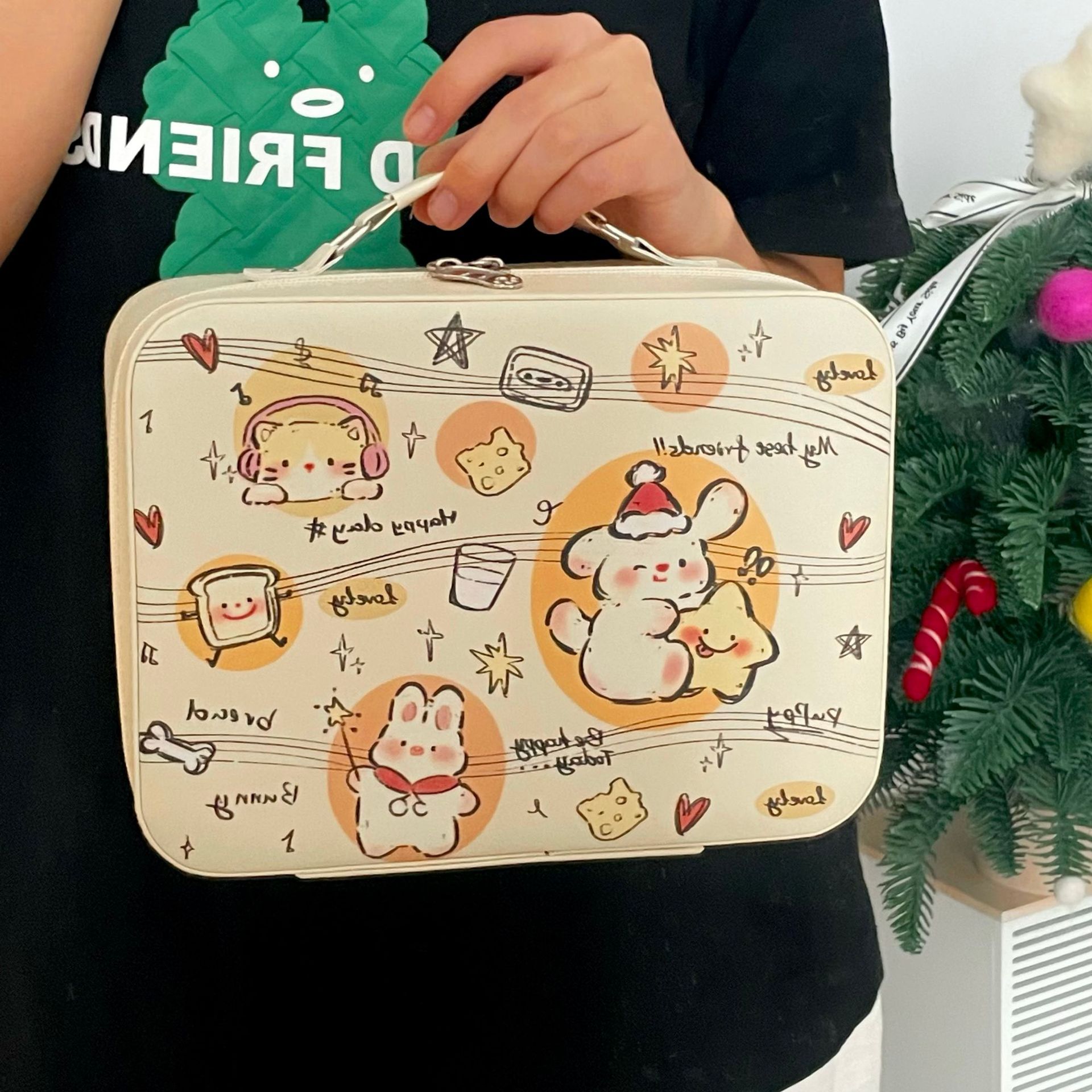 Music Dog Makeup Box 24 New Style Makeup Bag for Women, High Appearance Level, Large Capacity Portable skin care product Storage suitcase Specification drawing