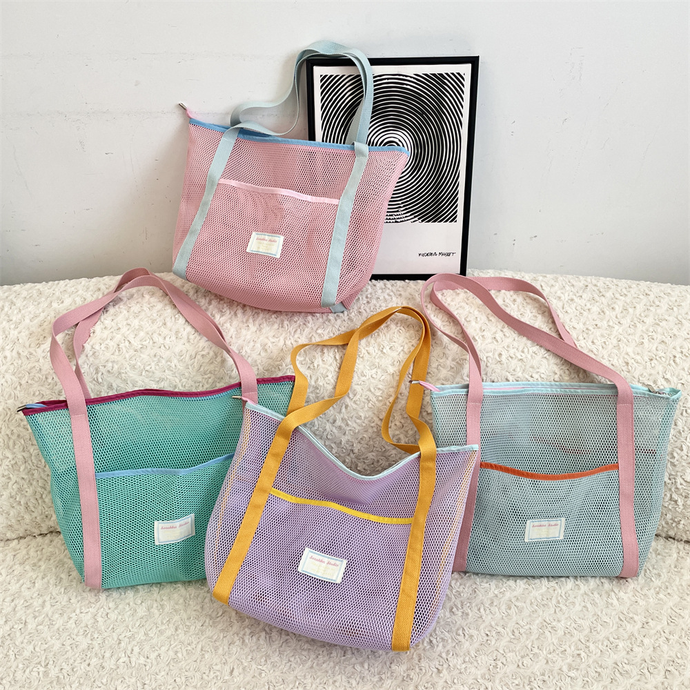 5454 Korean ins Beach Play mesh hollowed-out storage bag, large capacity single-shoulder bag, outdoor hand-held beach bag full figure