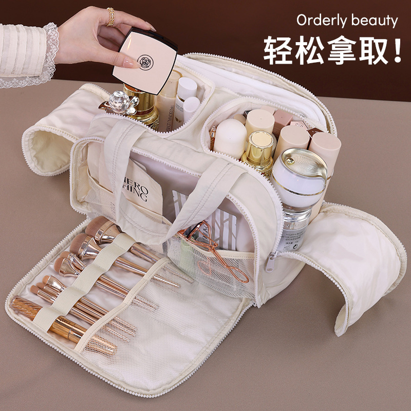 Cross-border multi-functional, large-capacity, four-opening cosmetic bag, travel portable, stretchable suitcase, cosmetic storage bag Specification drawing