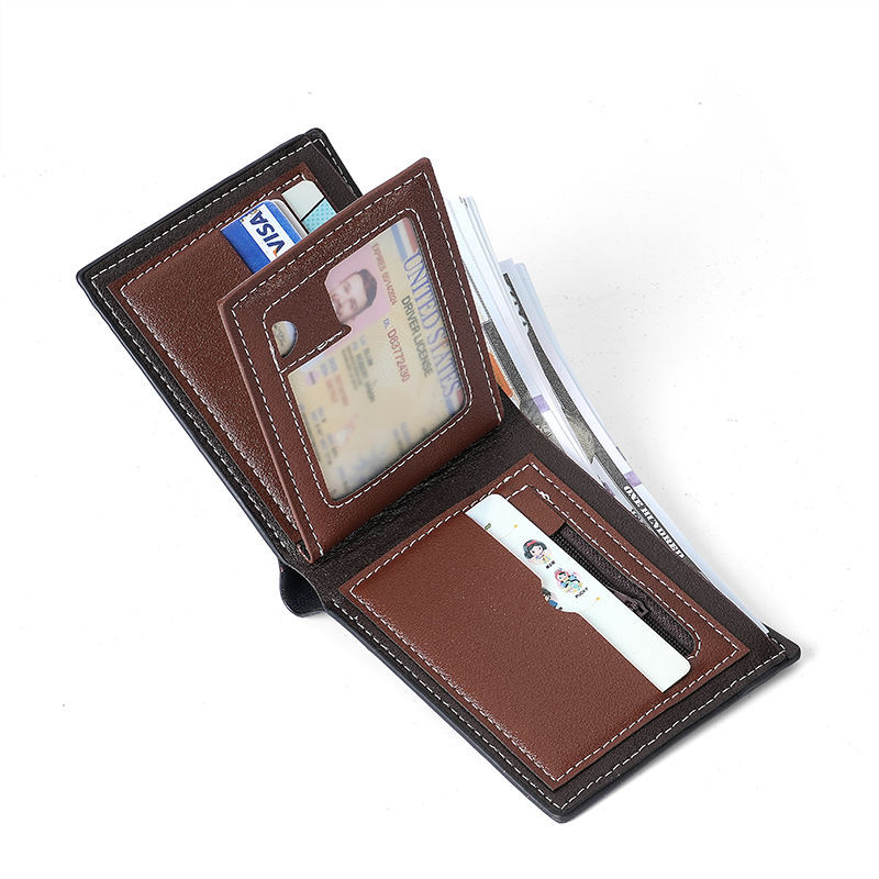 A stylish new frosted men's wallet, short, large-capacity, fashionable and retro three-in-one bag, men's wallet with multiple layers details Picture