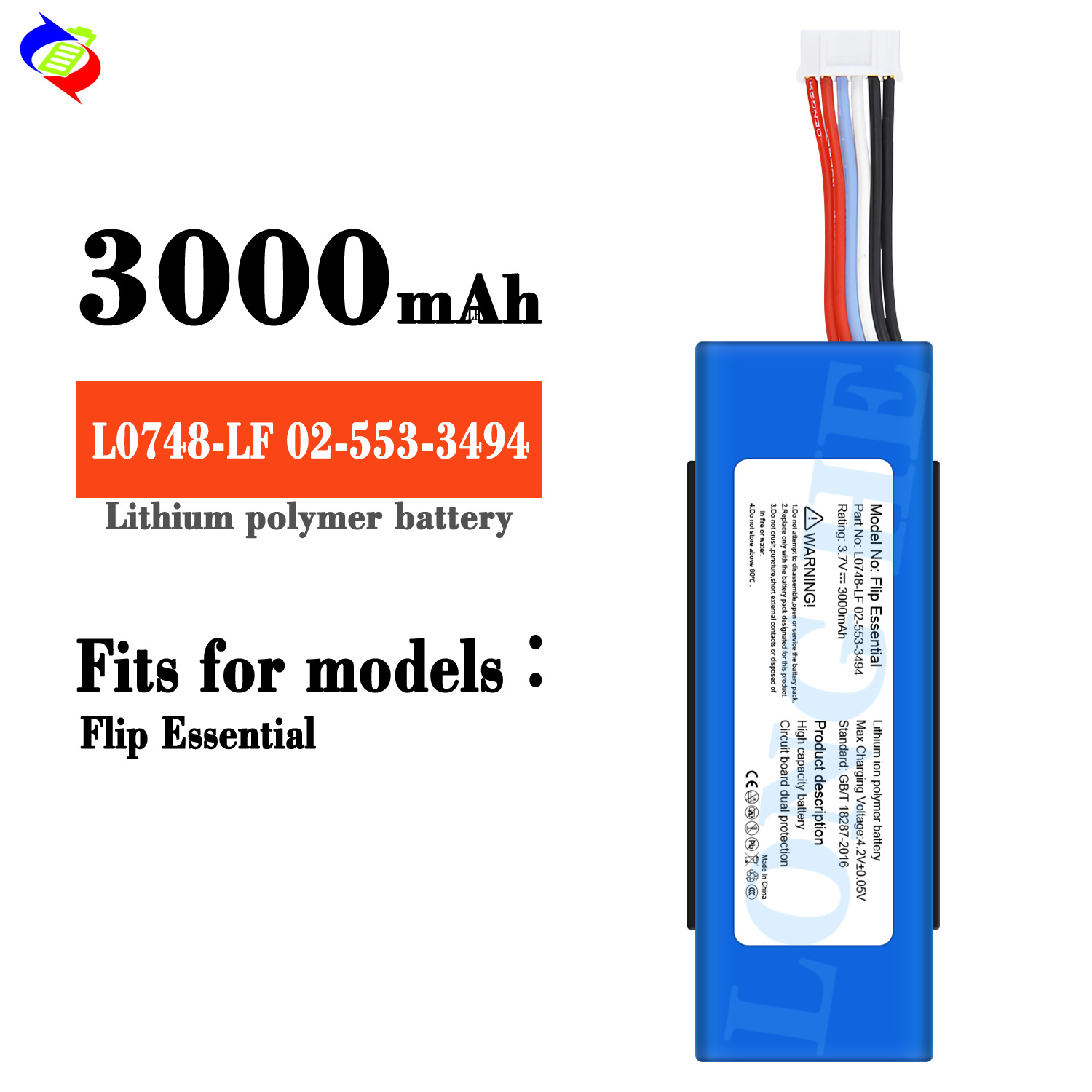 Wholesale and foreign trade of JBL L0748-LF 02-553-3494 audio battery Flip Essential full figure