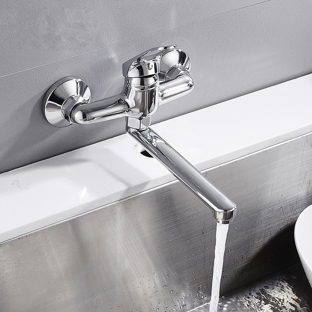 Kitchen wall-mounted faucet, cold and hot double-hole sink, sink, laundry counter, balcony sink, all-copper mixing valve details Picture