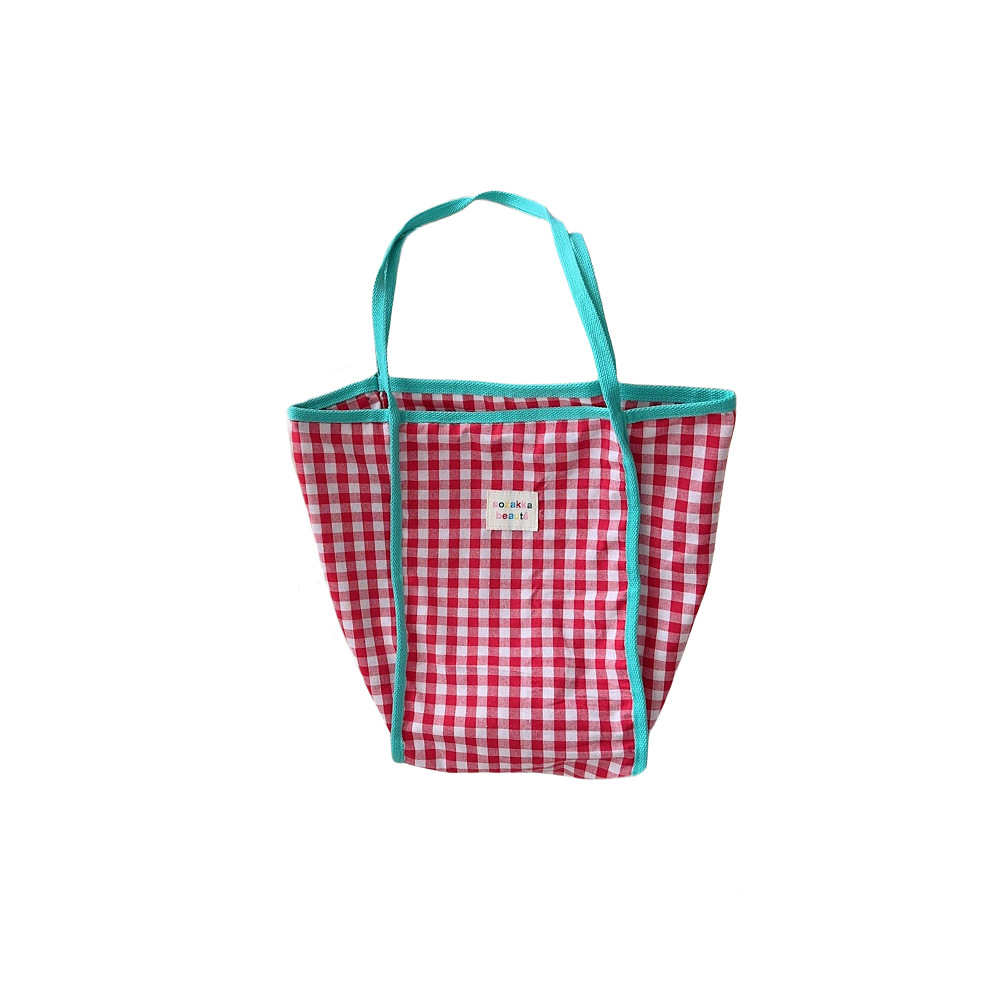 43301 Korean style artistic retro red and blue contrasting checkered dopamine single-shoulder bag, handbag, commuting canvas bag for women Item Picture