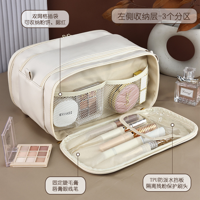 New portable three-layer double-zipper storage bag for PU hand-held makeup, cosmetic storage bag, travel toiletries bag Specification drawing