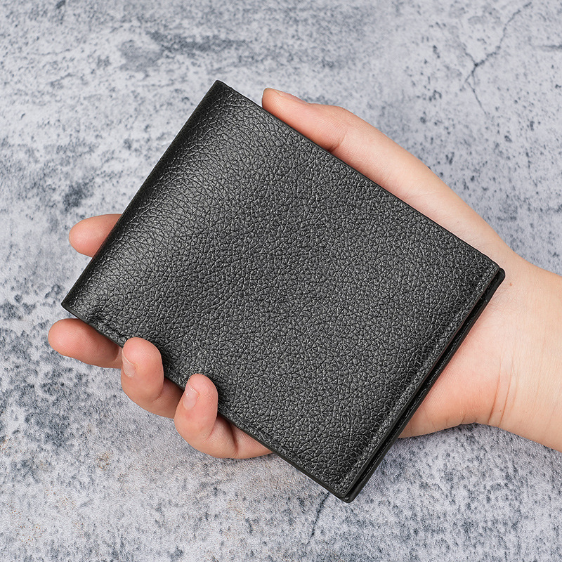 New cross-border business wallet with lychee pattern PU leather for men, large-capacity card case, driver's license card holder, and women's coin purse full figure