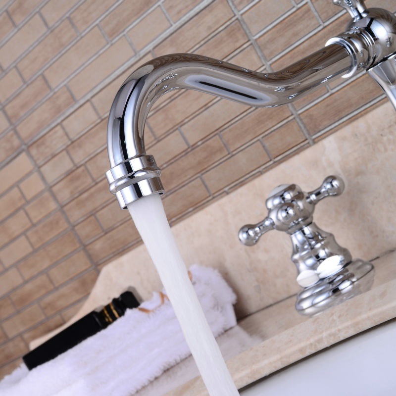 European-style faucet, antique three-hole faucet, all-copper hot and cold 8-inch chrome-plated American countertop basin faucet, rotating Specification drawing