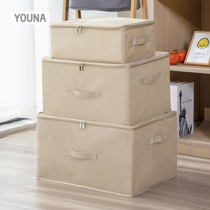 Double-zipper storage box, foldable clothes, cotton and linen storage box, fabric covered storage box, clothes sorting cloth box details Picture