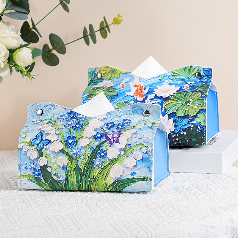 Creative text tissue box, leather light luxury 2024 new high-end tissue box, home living room desktop storage box full figure