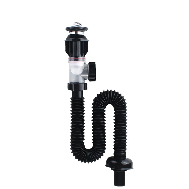 Universal washbasin flip plate horizontal/vertical drain pipe, bathroom cabinet drain, anti-odor S-bend water seal drain pipe Item Picture