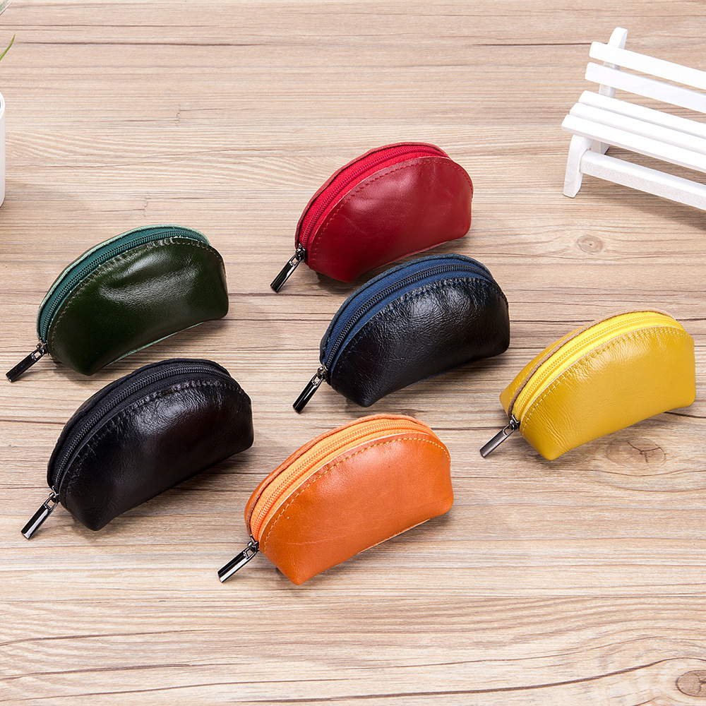 Korean-style creative oil wax leather mini coin purse for men and women, headphone storage case, headphone case, top layer cowhide coin case details Picture