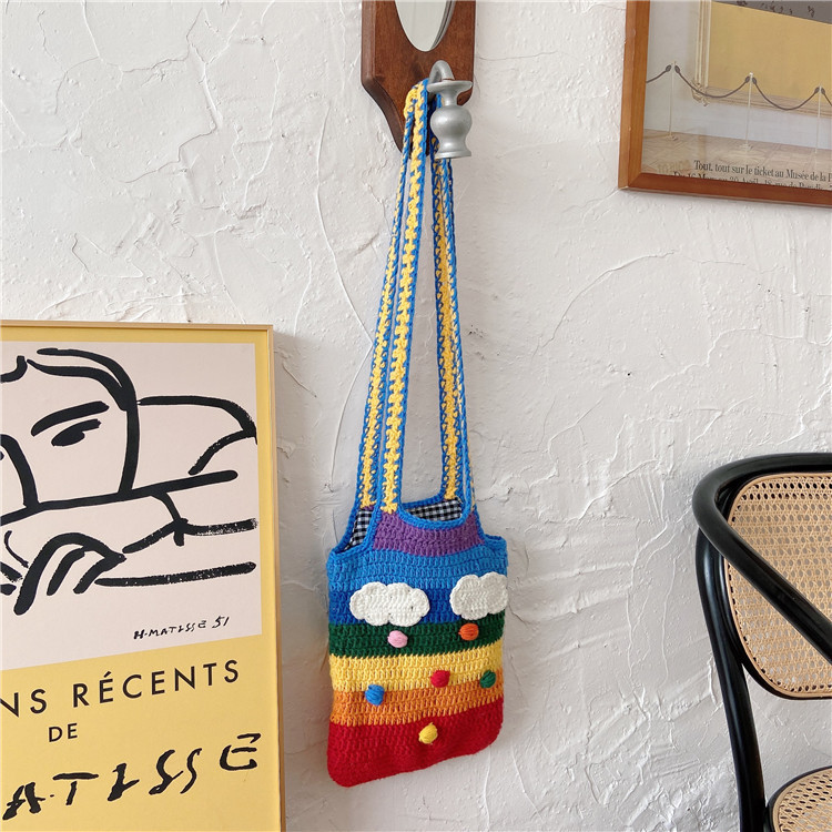 912301 Thai Rainbow Bag, Girlish Woven Bag, ins Sweet woolen Knitted Bag, single-shoulder crossbody bag wholesale Item Picture
