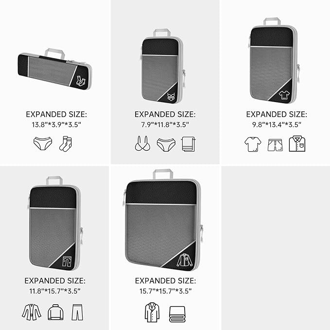 Compression storage bag set, expandable mesh travel bag luggage storage bag five-piece set for storage details Picture