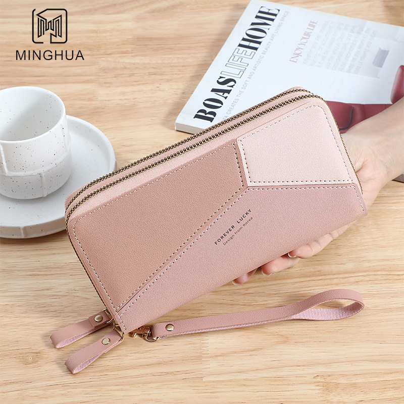 Wholesale of new long women's wallets for summer 2023, solid color diamond-patterned cross-border zipper clutch bags details Picture