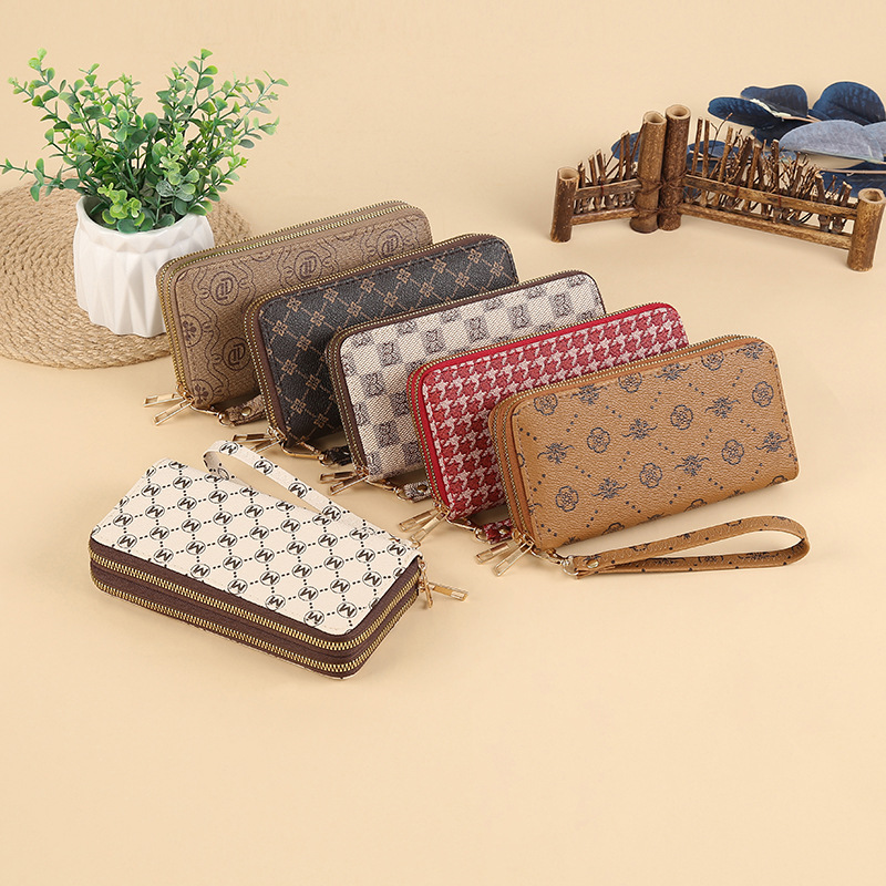 Wholesale of new niche European and American trend printed double-zipper long large-capacity multi-functional wallet clutch bags details Picture
