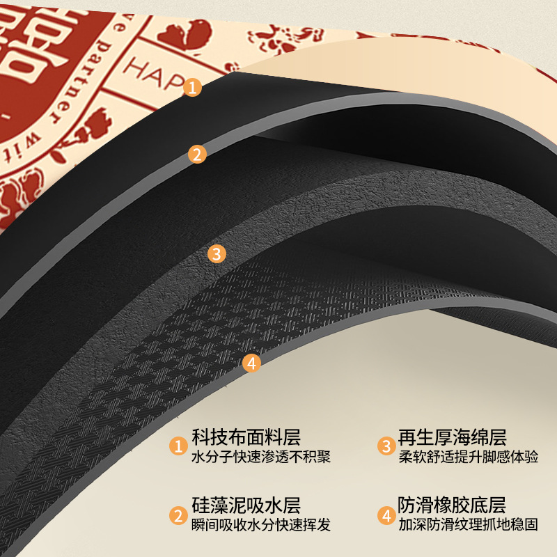 The new bathroom, wedding room, red floor mat, diatom mud absorbent foot mat, bathroom door, toilet, and carpet are simple and elegant Specification drawing