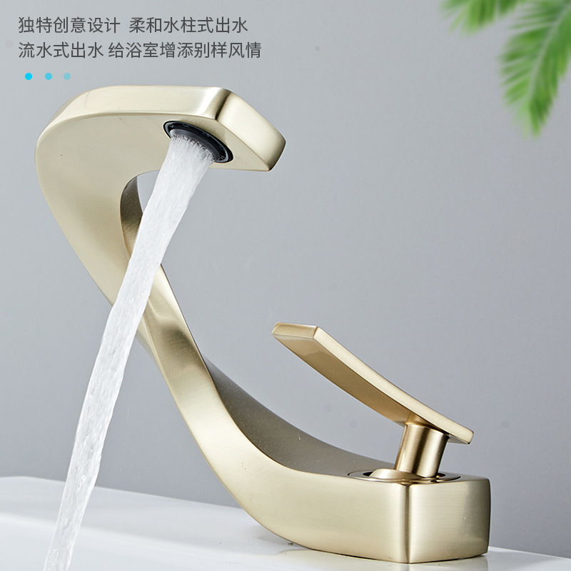 Single-hole all-copper bathroom, hot and cold washbasin, faucet, creative art washbasin, bathroom cabinet, light luxury home use details Picture