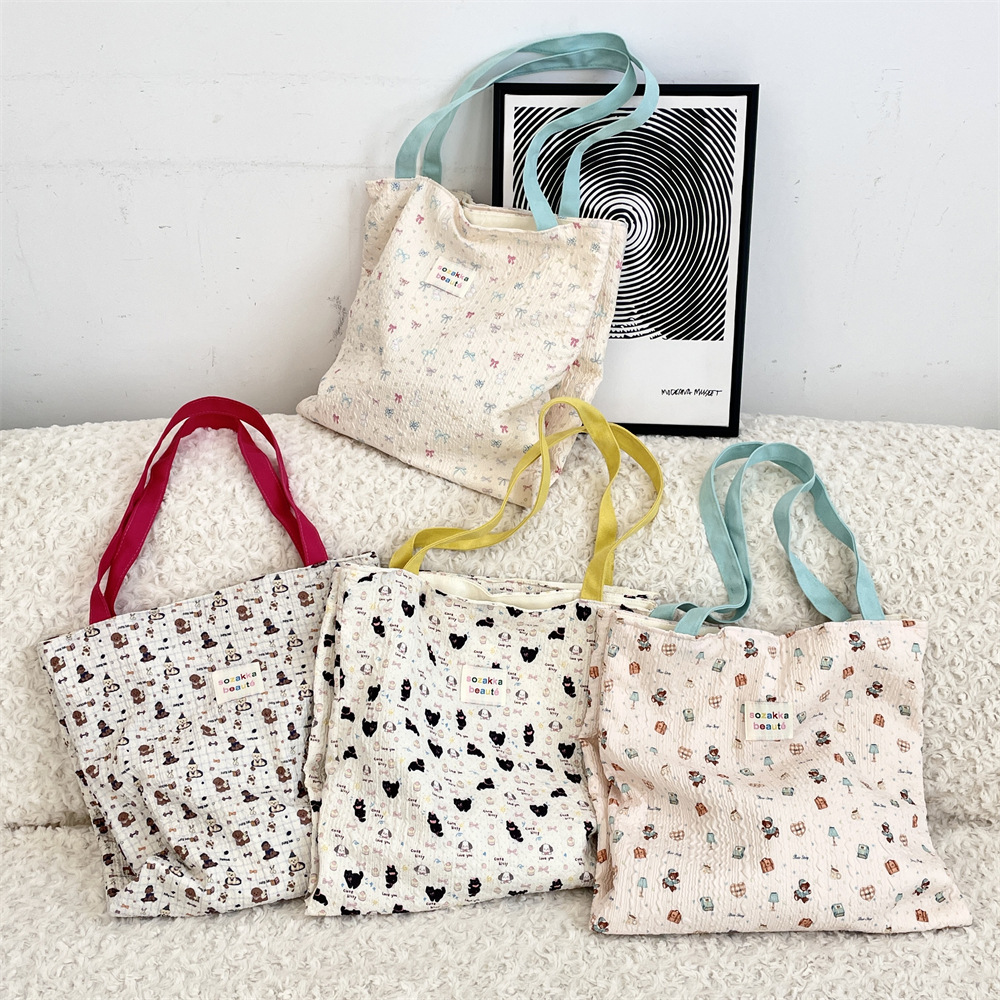 5443 [Copyrighted Edition] Contrasting color single-shoulder canvas bag, Large capacity Work commuting bag, summer hand-carry for student girls details Picture