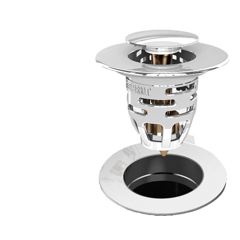 Washbasin drain with bouncing core filter press type electroplated brass core washbasin face sink anti-clogging, anti-odor and leakage plug Item Picture