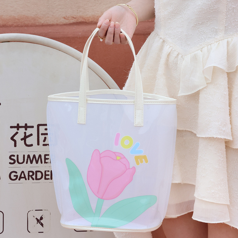 High-appearation-level travel portable swimming transparent jelly beach bag, large-capacity hand-held toiletries bag, makeup bag, beach bag Specification drawing