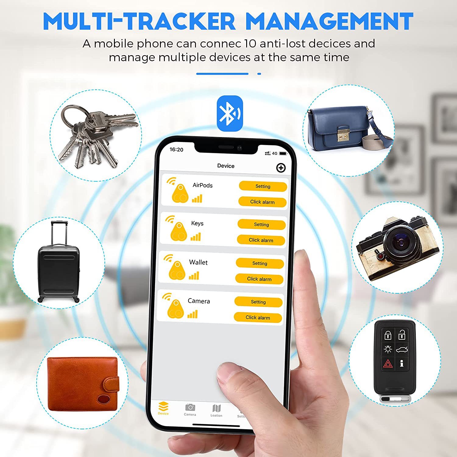 Bidirectional anti-loss wireless key finder, low power 5.0 mobile phone anti-theft alarm, square Bluetooth anti-loss device details Picture