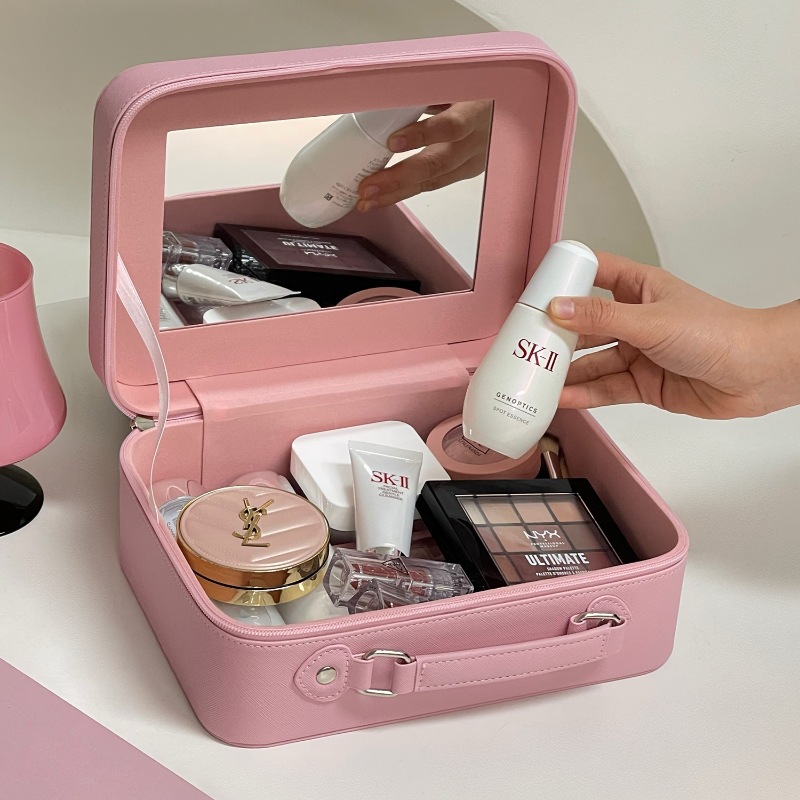 A high-appearation-level makeup bag with an ins style, extremely popular and simple makeup case with a mirror, a portable large-capacity travel makeup storage box Specification drawing