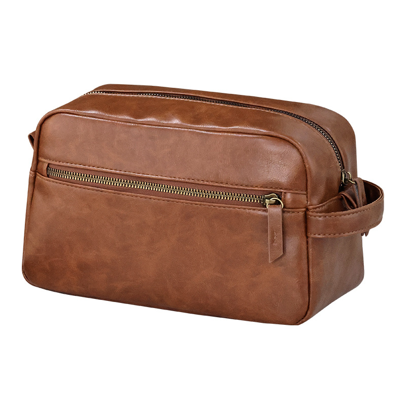 High-end men's hand-held makeup bag with zoned storage, high appearance level, large-capacity PU portable business travel toiletry bag Item Picture