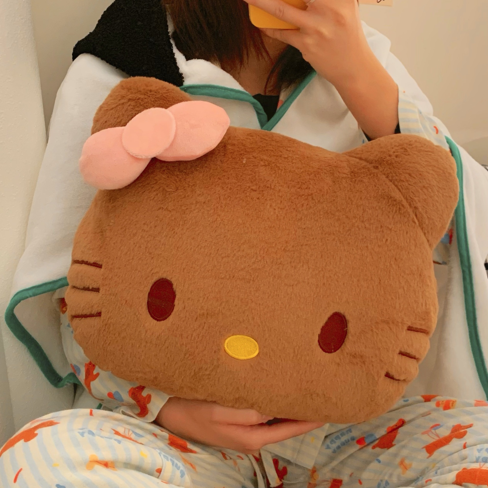 Cute black fur cat pillow, dormitory headboard throw pillow, sofa backrest cushion, car waist cushion, decorative plush toy full figure