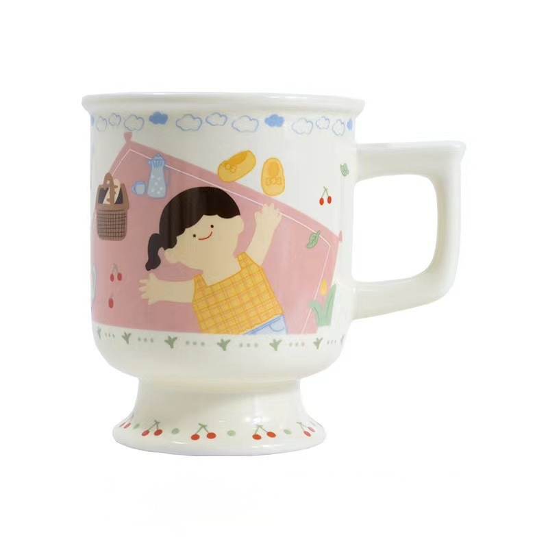 Original high-quality appearance level, childlike fun mugs, cute and niche high-legged ceramic cups, coffee cups, Grandma Niu tea cups, water cups for girls Item Picture
