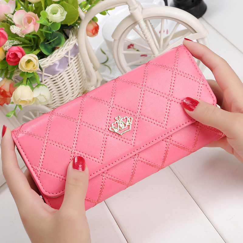 Wholesale of 2021 Women's wallets, long Korean version zipper, fresh and clean crown diamond-shaped student multi-functional wallets Item Picture
